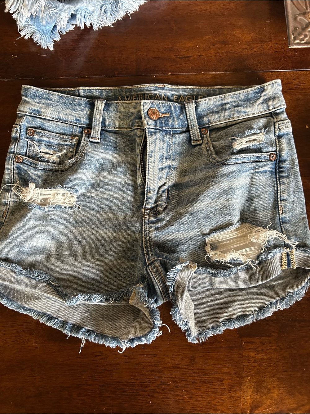 American Eagle Outfitters Faded Light Blue Distressed Denim Shorts